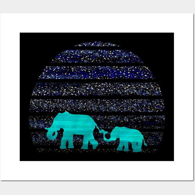 Elephant family at night Wall Art by Littlelimehead